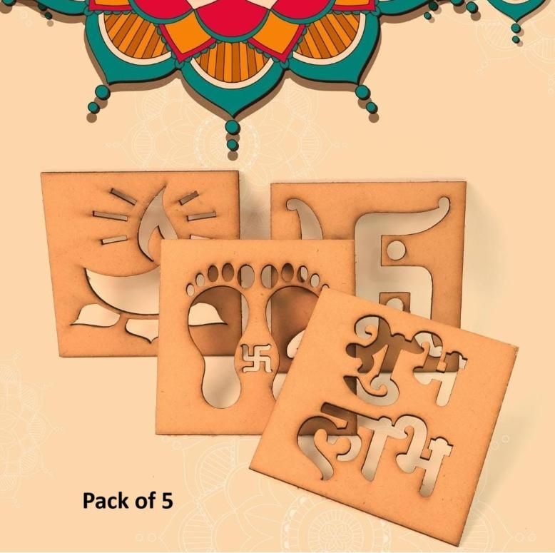 Wooden MDF Rangoli Stencil Set for Diwali Decoration – Reusable Festive Rangoli Designs (Pack of 5)