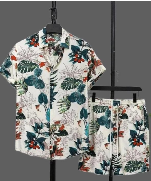 Men’s Casual Vacation Floral Co-ord Set – Slim Fit Printed Shirt & Shorts (2-Piece Set)