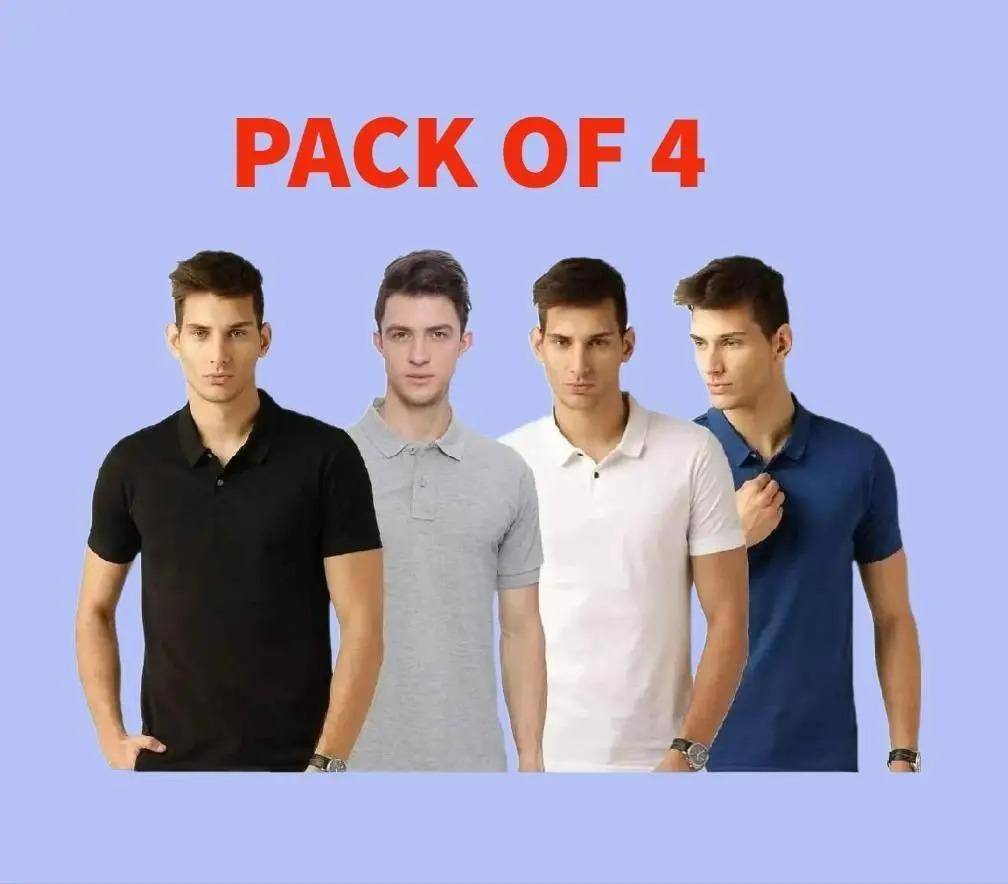 Men’s Cotton Solid Polo Neck T-Shirt – Half Sleeve, Regular Fit (Pack of 4, Multicolor)