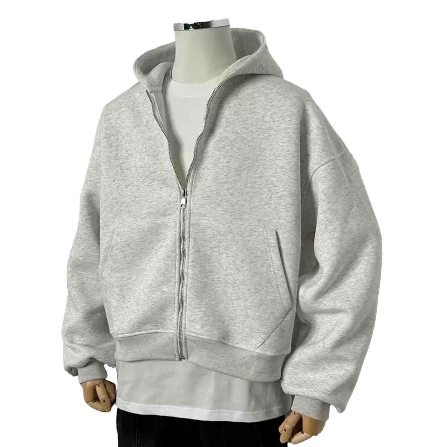 Men’s Solid Zip-Up Hoodie – Fleece Regular Fit Full Sleeve Hooded Sweatshirt (Grey)