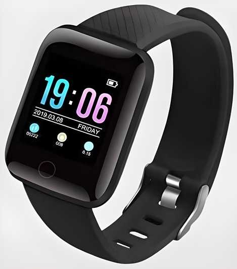 ID116 Plus Smart Fitness Tracker – Color Screen Sports Smartwatch with Silicone Strap (Black)