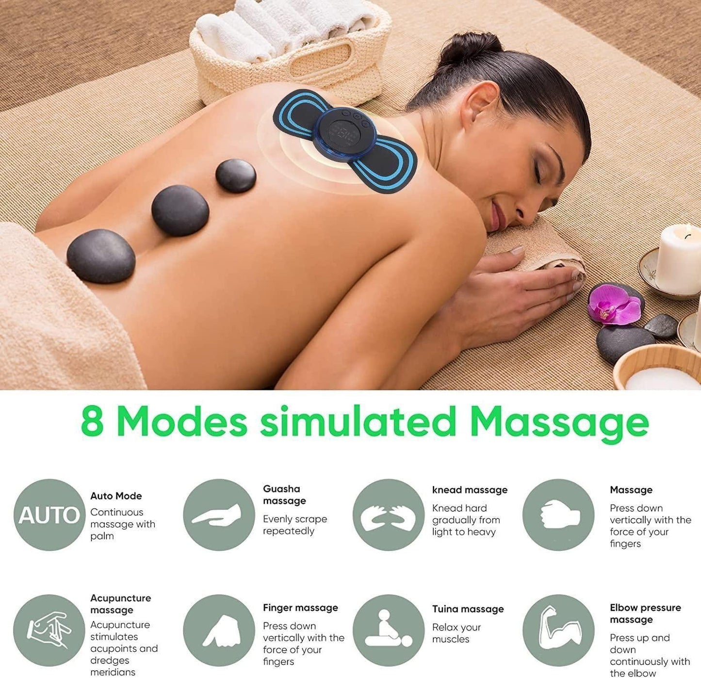 Rechargeable Mini Electric Massager with 8 Modes & 19 Intensity Levels – Pain Relief for Shoulder, Arms, Legs & Back (Unisex)