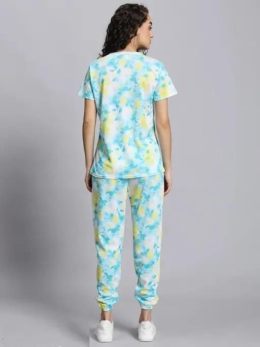 Women’s Casual Tie-Dye Print Night Suit – Comfortable Pyjama & T-Shirt