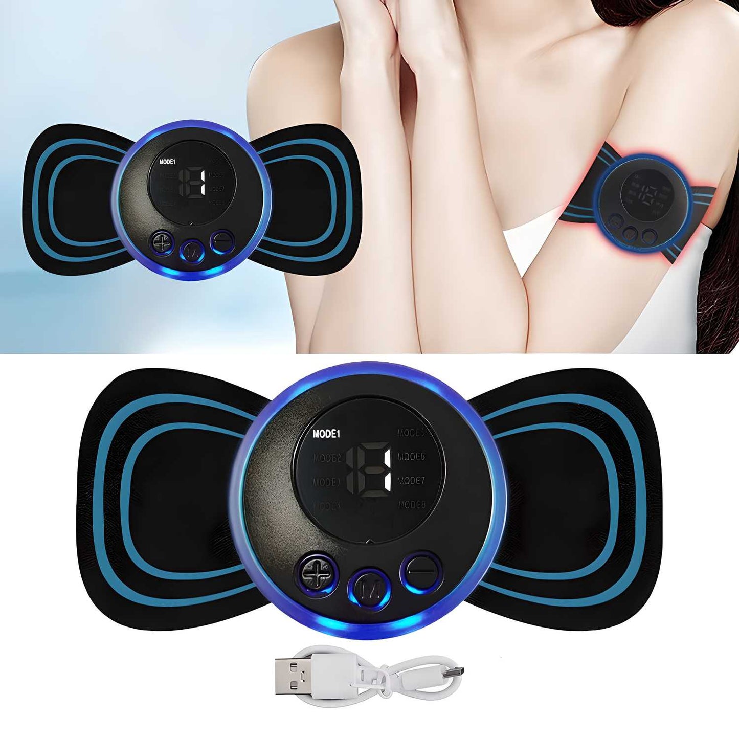 Rechargeable Mini Electric Massager with 8 Modes & 19 Intensity Levels – Pain Relief for Shoulder, Arms, Legs & Back (Unisex)