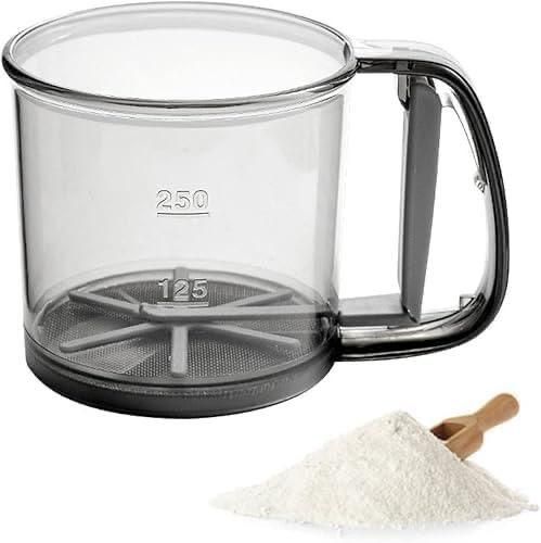 Semi-Automatic Handheld Flour Sifter – Food-Grade Plastic Sieve Cup for Fine Powder (15L x 10W x 7H cm)