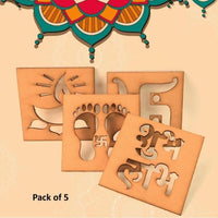 Wooden MDF Rangoli Stencil Set for Diwali Decoration – Reusable Festive Rangoli Designs (Pack of 5)