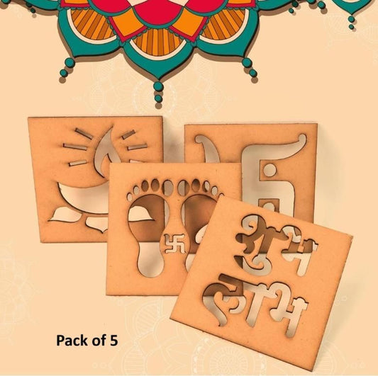 Wooden MDF Rangoli Stencil Set for Diwali Decoration – Reusable Festive Rangoli Designs (Pack of 5)