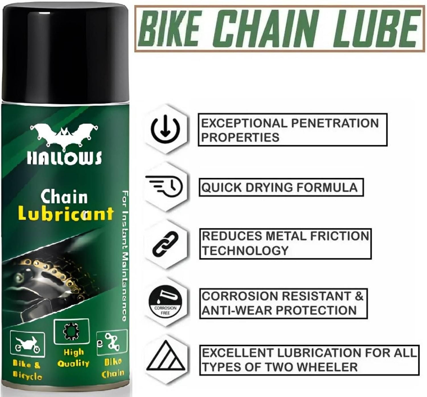 HALLOWS Bike Chain Cleaner & Lubricant Spray with Brush – 150ml (Pack of 3) | High-Performance Chain Care Kit
