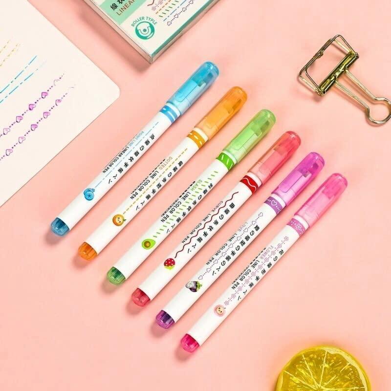 6-in-1 Curve Highlighter Roller Pens – Creative Color Markers for Art, Journaling & Kids (Set of 6)