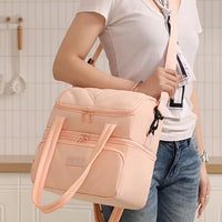 Fashion Double Layer Insulated Lunch Bag – Portable Thermal Food Storage Bag (Peach)