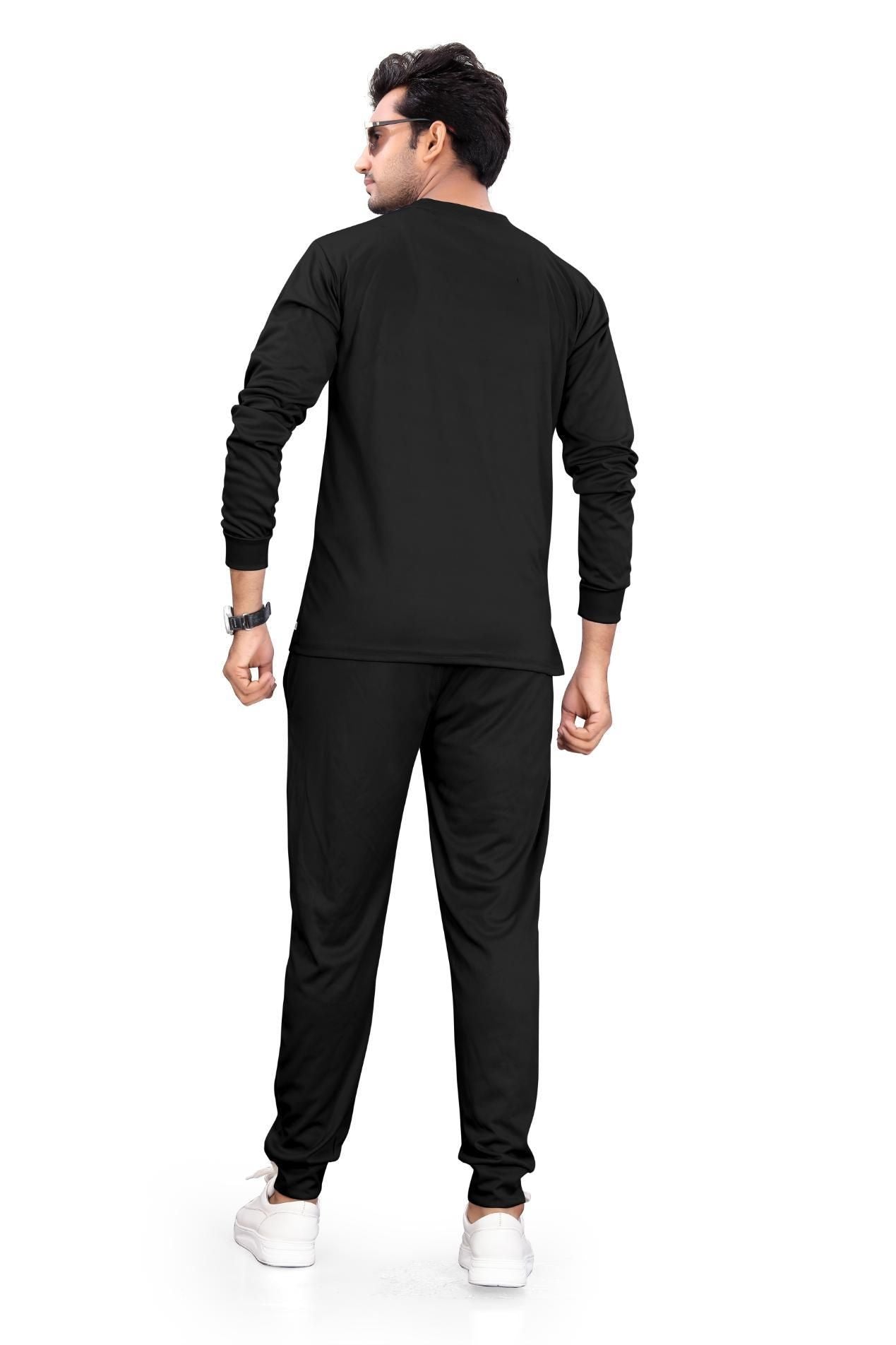 Men’s Solid Black Full Sleeve Track Suit – Polyester Blend Regular Fit Sportswear Set