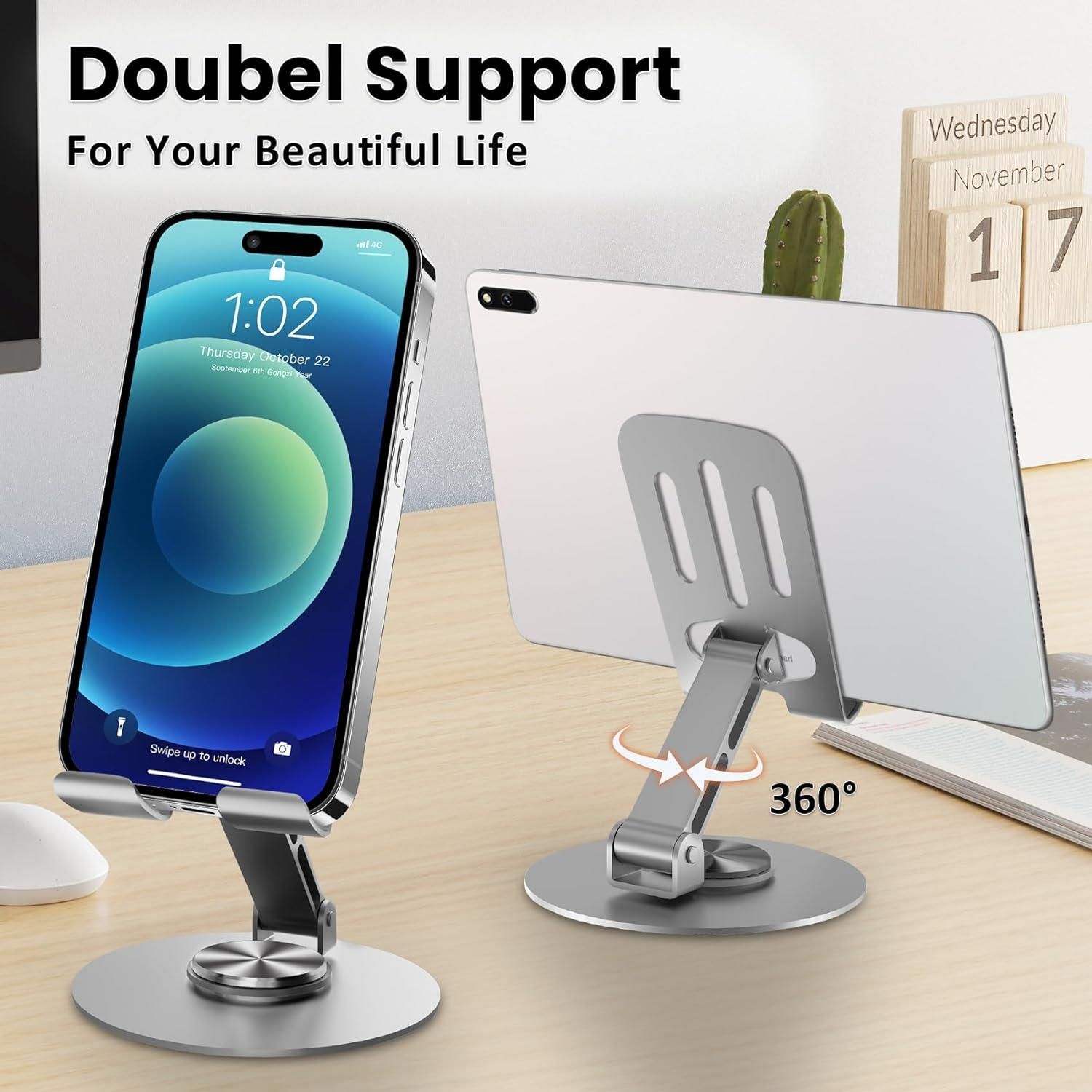 Aluminium 360° Rotatable Phone & Tablet Stand – Adjustable Desktop Holder (Pack of 1)