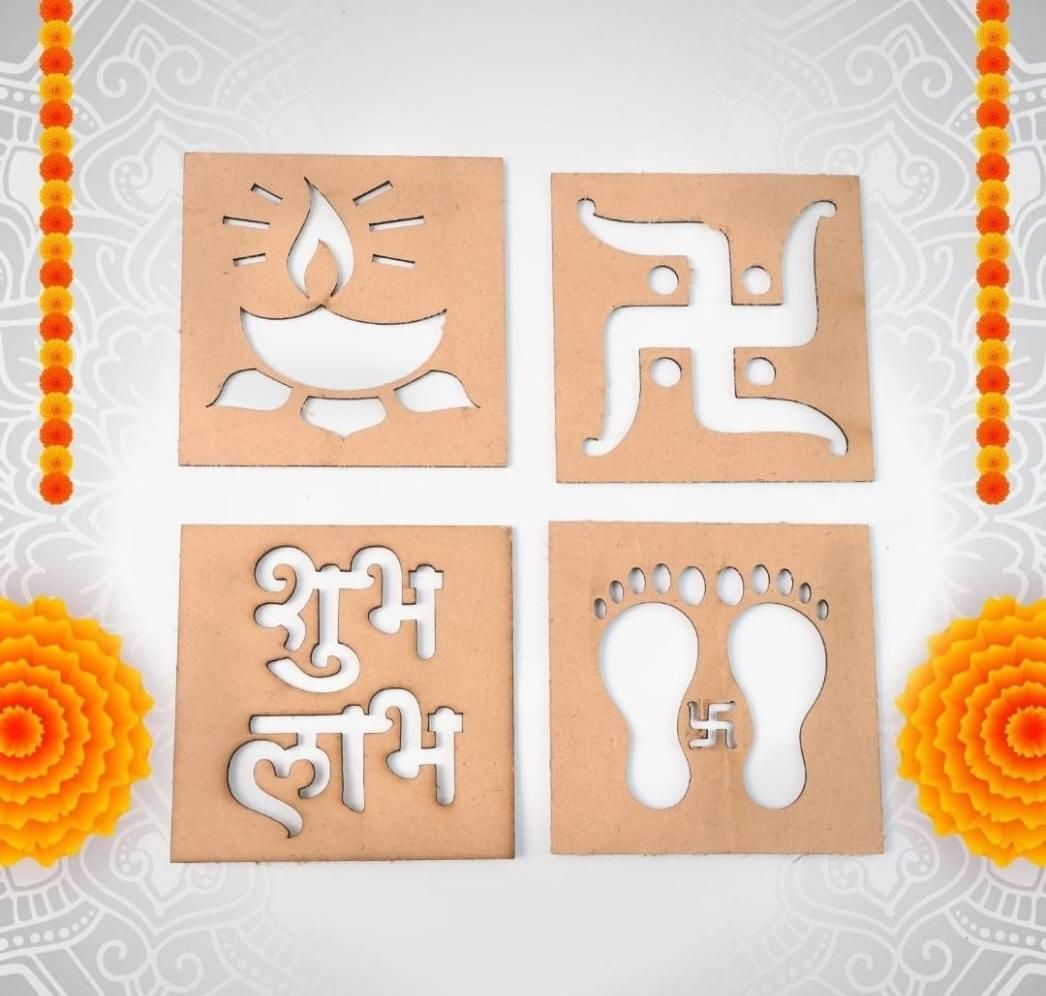Wooden MDF Rangoli Stencil Set for Diwali Decoration – Reusable Festive Rangoli Designs (Pack of 5)