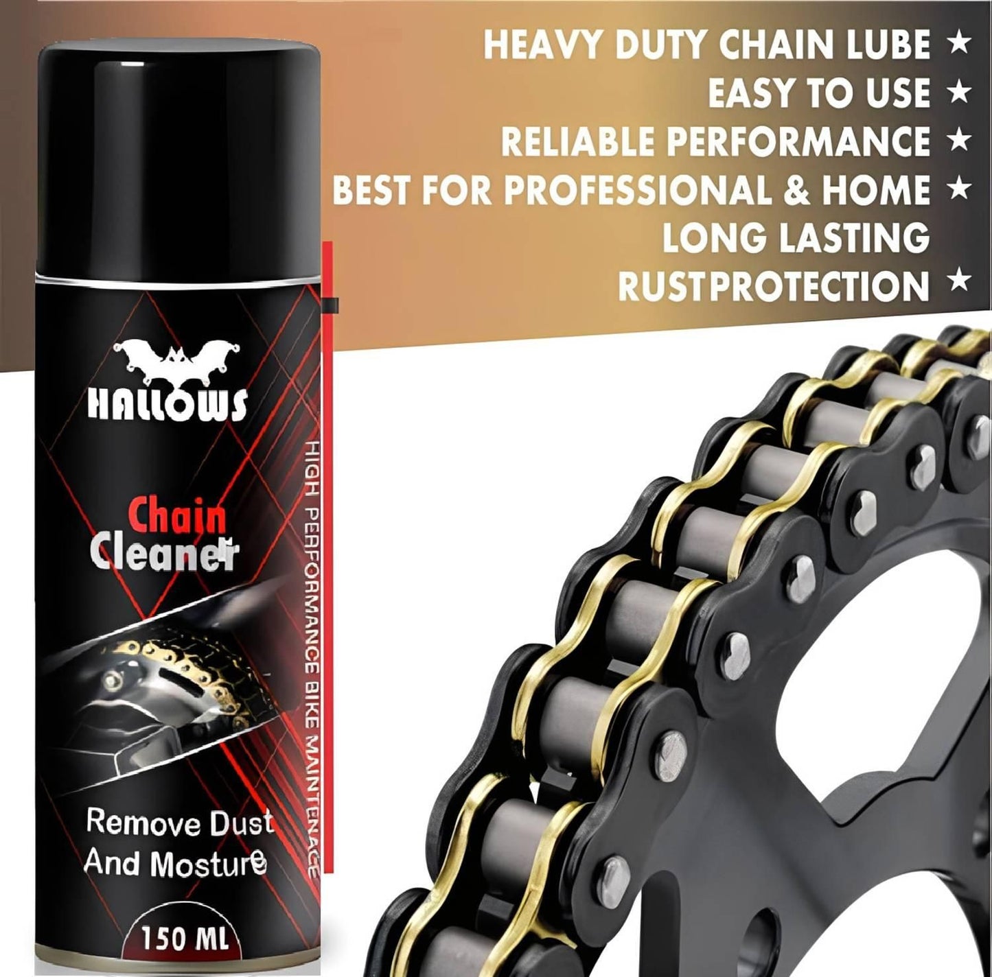 HALLOWS Bike Chain Cleaner & Lubricant Spray with Brush – 150ml (Pack of 3) | High-Performance Chain Care Kit