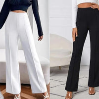 Women’s Non-Transparent Solid Pants with Elastic Waist – Regular Fit Classic Style (Pack of 2: Black & White)