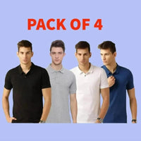 Men’s Cotton Solid Polo Neck T-Shirt – Half Sleeve, Regular Fit (Pack of 4, Multicolor)