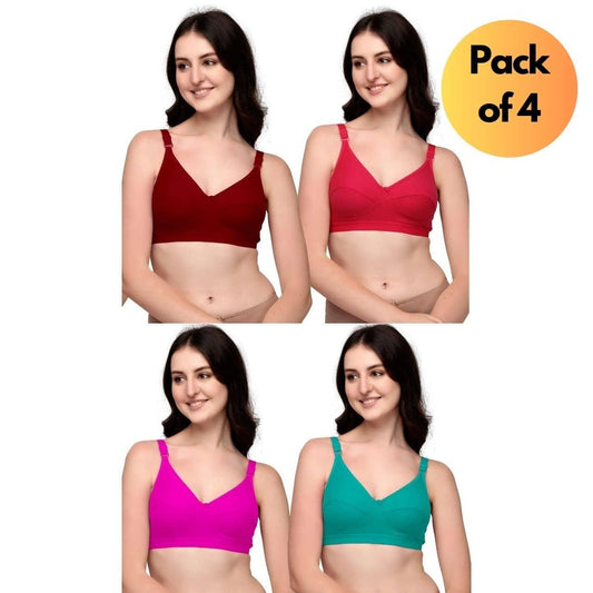 Women’s Full Coverage Non-Padded Bra – Comfortable Daily Wear Innerwear (Pack of 4, Assorted Colors)