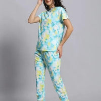 Women’s Casual Tie-Dye Print Night Suit – Comfortable Pyjama & T-Shirt