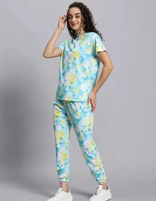 Women’s Casual Tie-Dye Print Night Suit – Comfortable Pyjama & T-Shirt