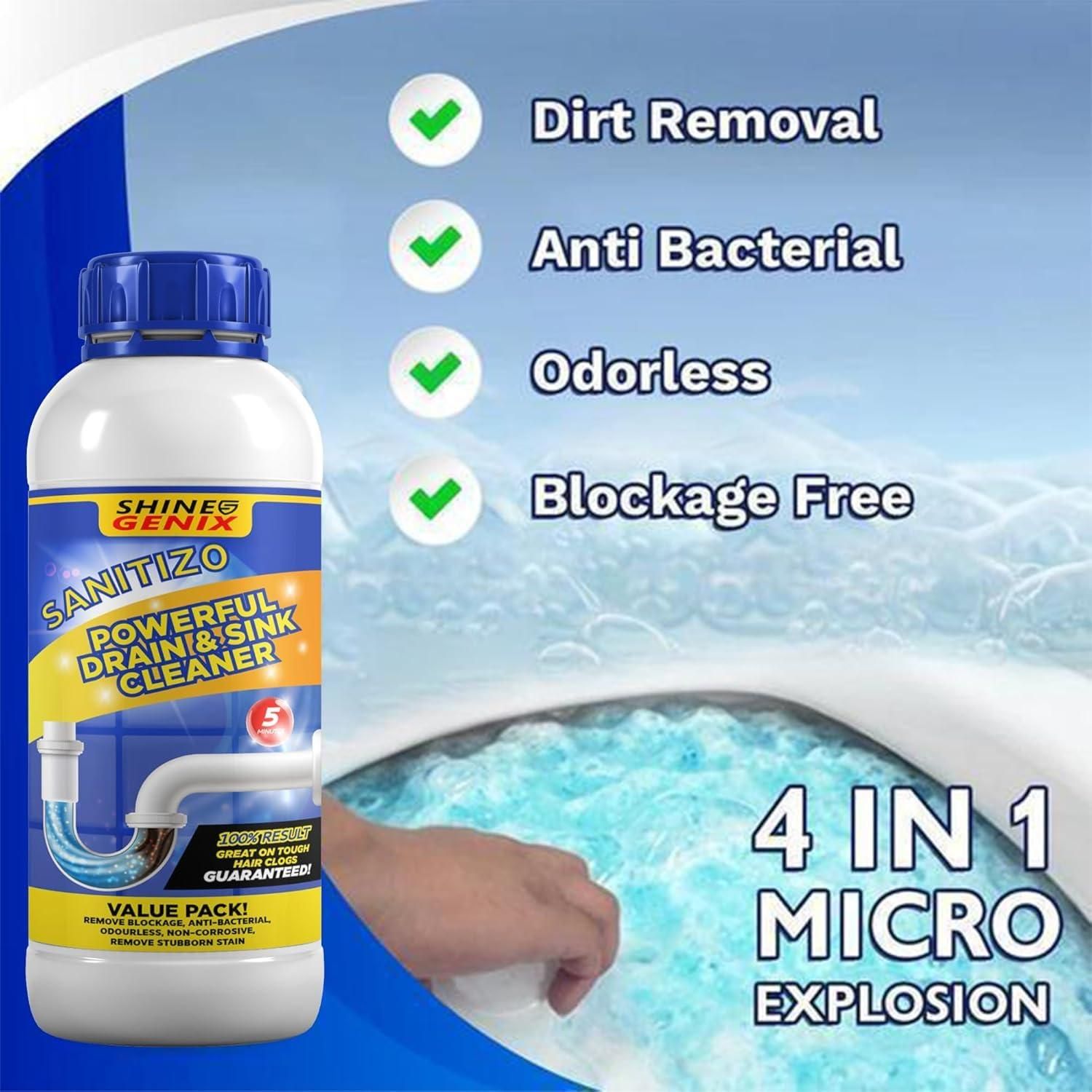 Sanitizo Powerful Drain & Sink Cleaner Powder – 250 gm (Pack of 4) for Tough Grease & Clogs