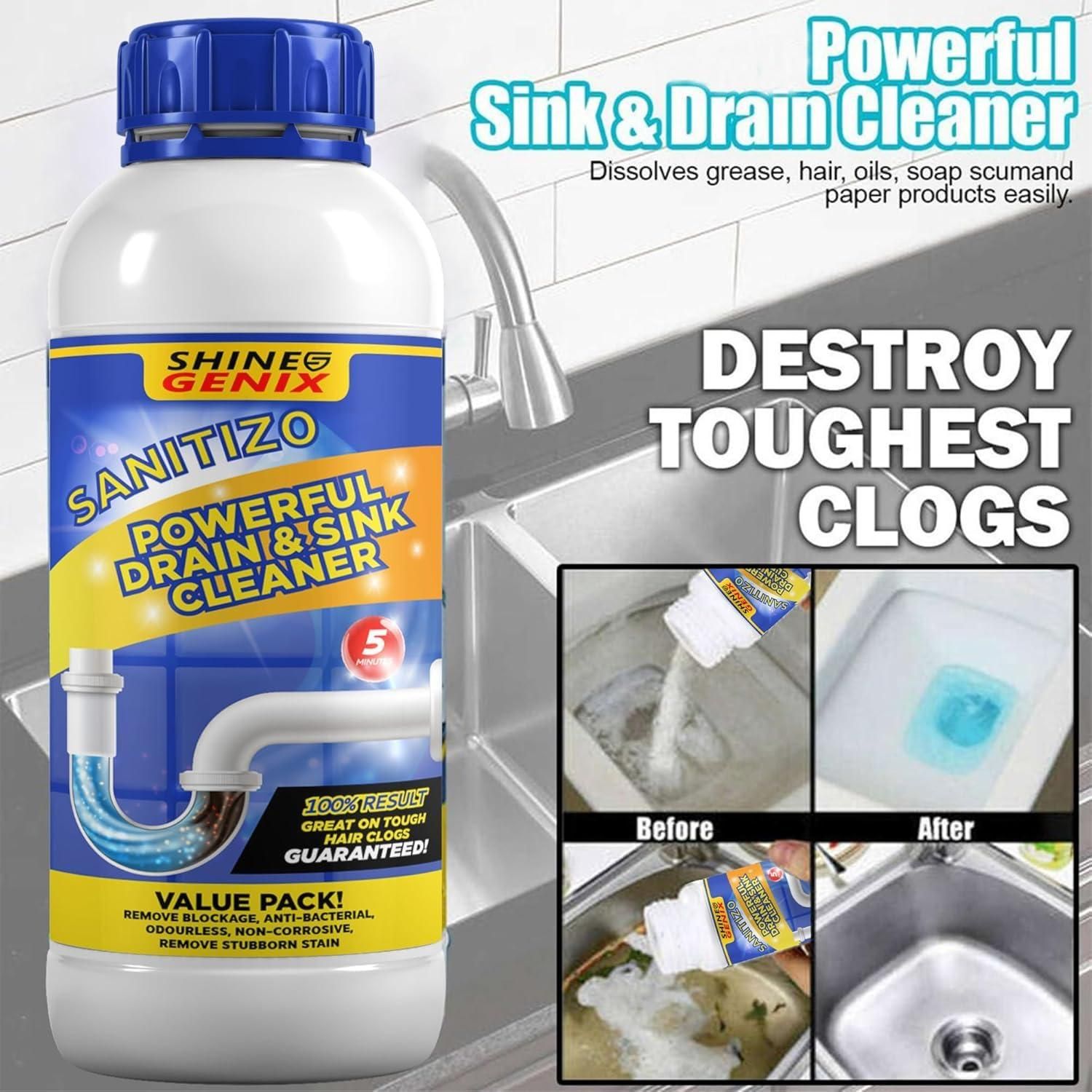Sanitizo Powerful Drain & Sink Cleaner Powder – 250 gm (Pack of 4) for Tough Grease & Clogs
