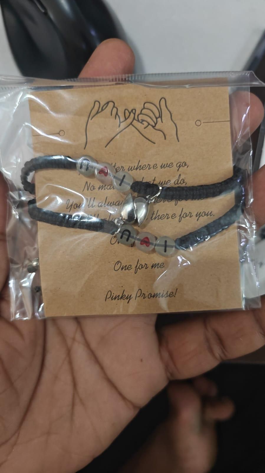 2pcs Couple Glow-in-the-Dark Bead Bracelets – Matching His & Hers Alloy Bracelets for Men & Women