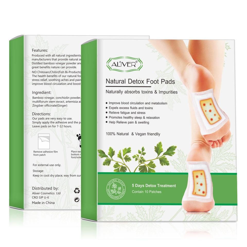 Aliver Natural Detox Foot Pads with Ginger & Bamboo Vinegar | Overnight Foot Detox Patches for Relaxation, Pain Relief & Wellness | Pack of 10