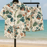Men’s Casual Vacation Floral Co-ord Set – Slim Fit Printed Shirt & Shorts (2-Piece Set)