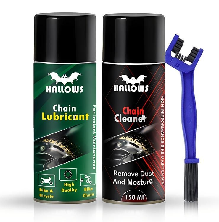 HALLOWS Bike Chain Cleaner & Lubricant Spray with Brush – 150ml (Pack of 3) | High-Performance Chain Care Kit