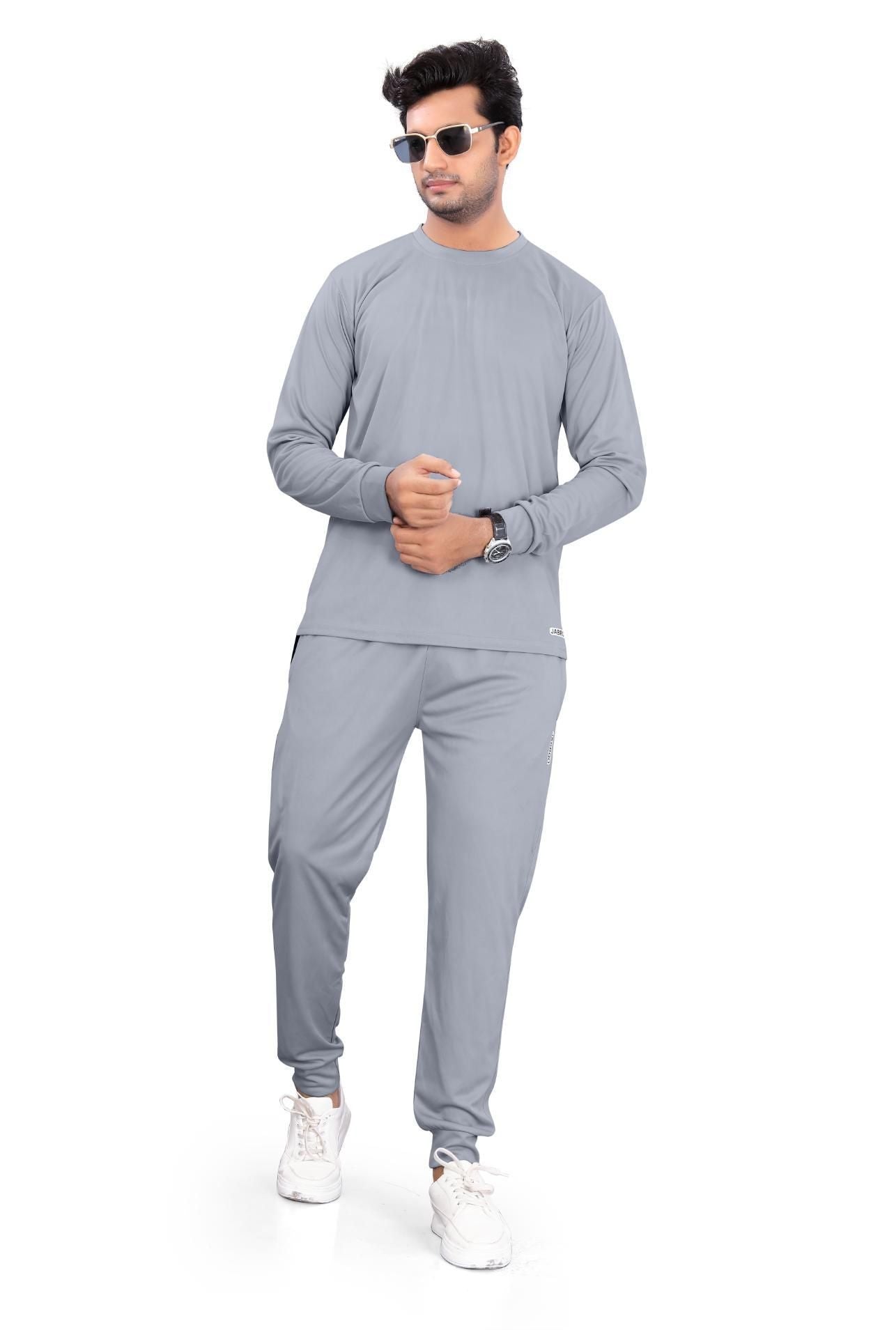 Men’s Solid Grey Full Sleeve Track Suit – Polyester Blend Regular Fit Sportswear Set