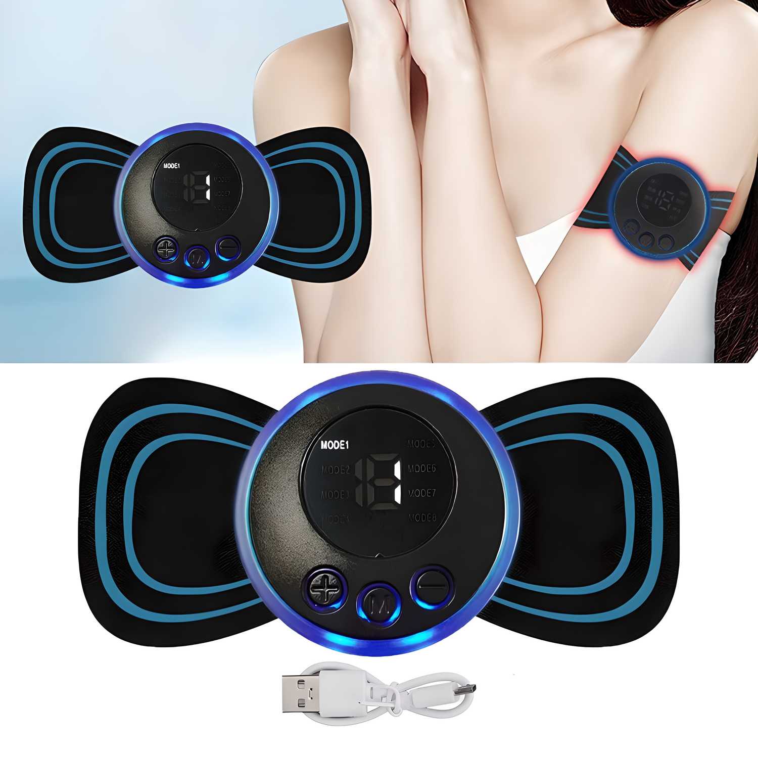 Rechargeable Mini Electric Massager with 8 Modes & 19 Intensity Levels – Pain Relief for Shoulder, Arms, Legs & Back (Unisex)