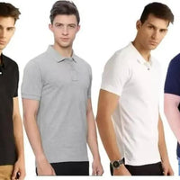 Men’s Cotton Solid Polo Neck T-Shirt – Half Sleeve, Regular Fit (Pack of 4, Multicolor)