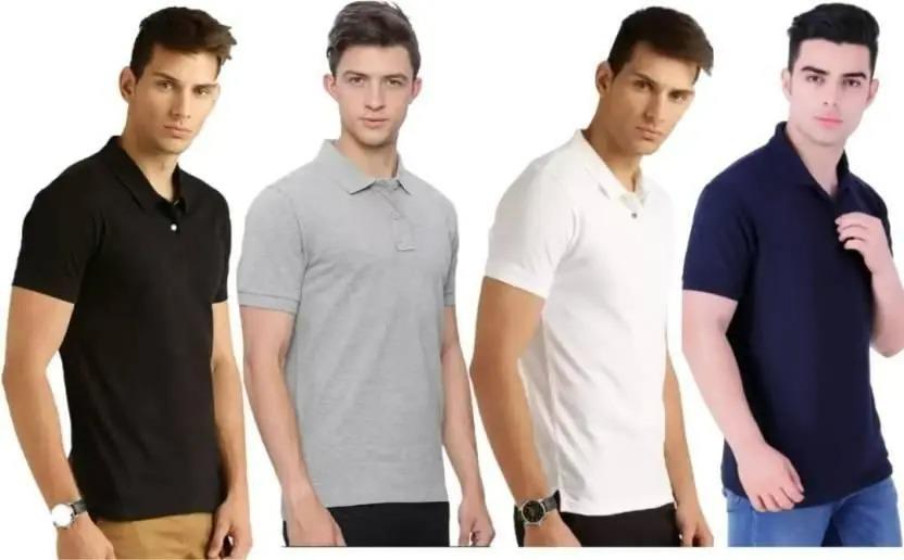 Men’s Cotton Solid Polo Neck T-Shirt – Half Sleeve, Regular Fit (Pack of 4, Multicolor)