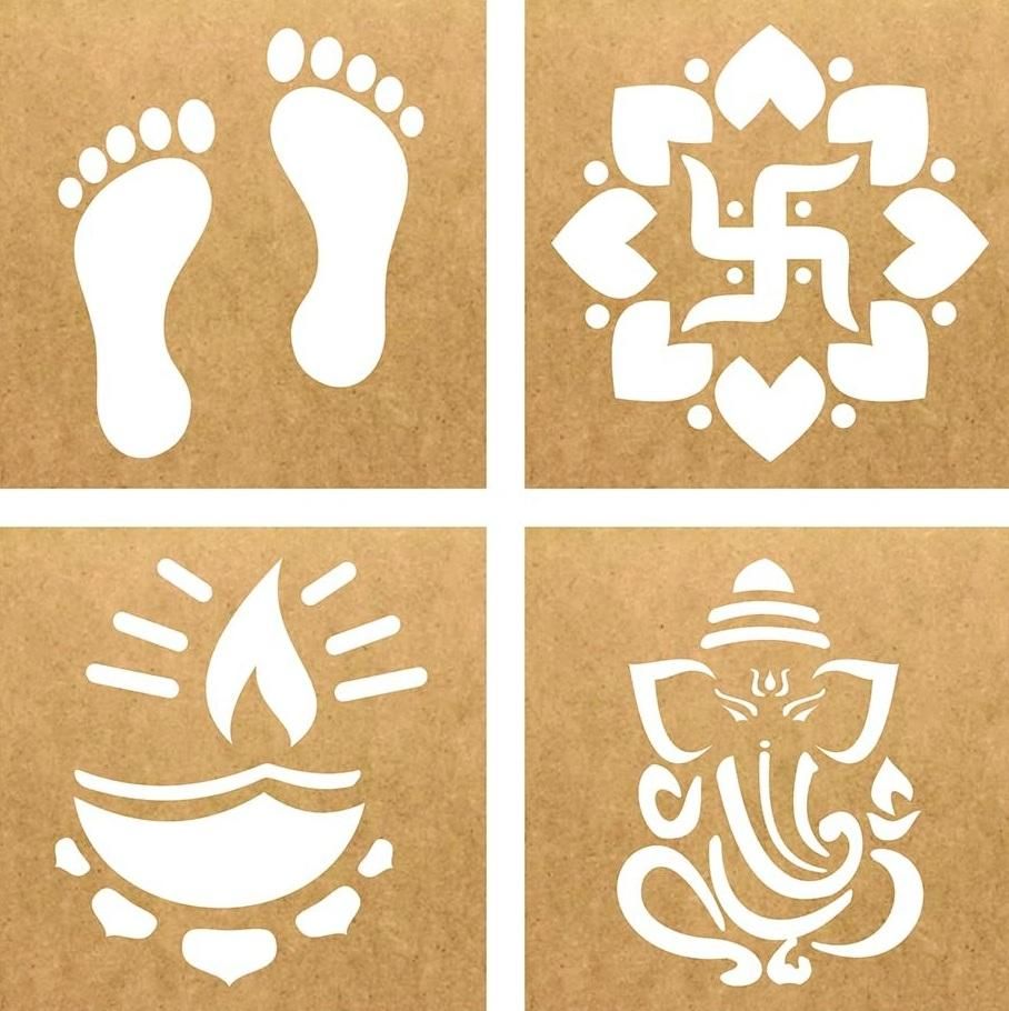 Wooden MDF Rangoli Stencil Set for Diwali Decoration – Reusable Festive Rangoli Designs (Pack of 5)