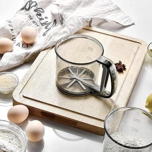 Semi-Automatic Handheld Flour Sifter – Food-Grade Plastic Sieve Cup for Fine Powder (15L x 10W x 7H cm)