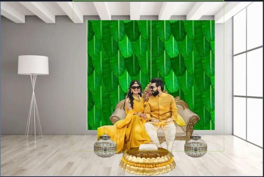 Banana Leaf Curtain Backdrop – Decorative Polyester Fabric for Wedding, Pooja & Housewarming (Pack of 1, Assorted Design)
