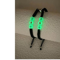 2pcs Couple Glow-in-the-Dark Bead Bracelets – Matching His & Hers Alloy Bracelets for Men & Women