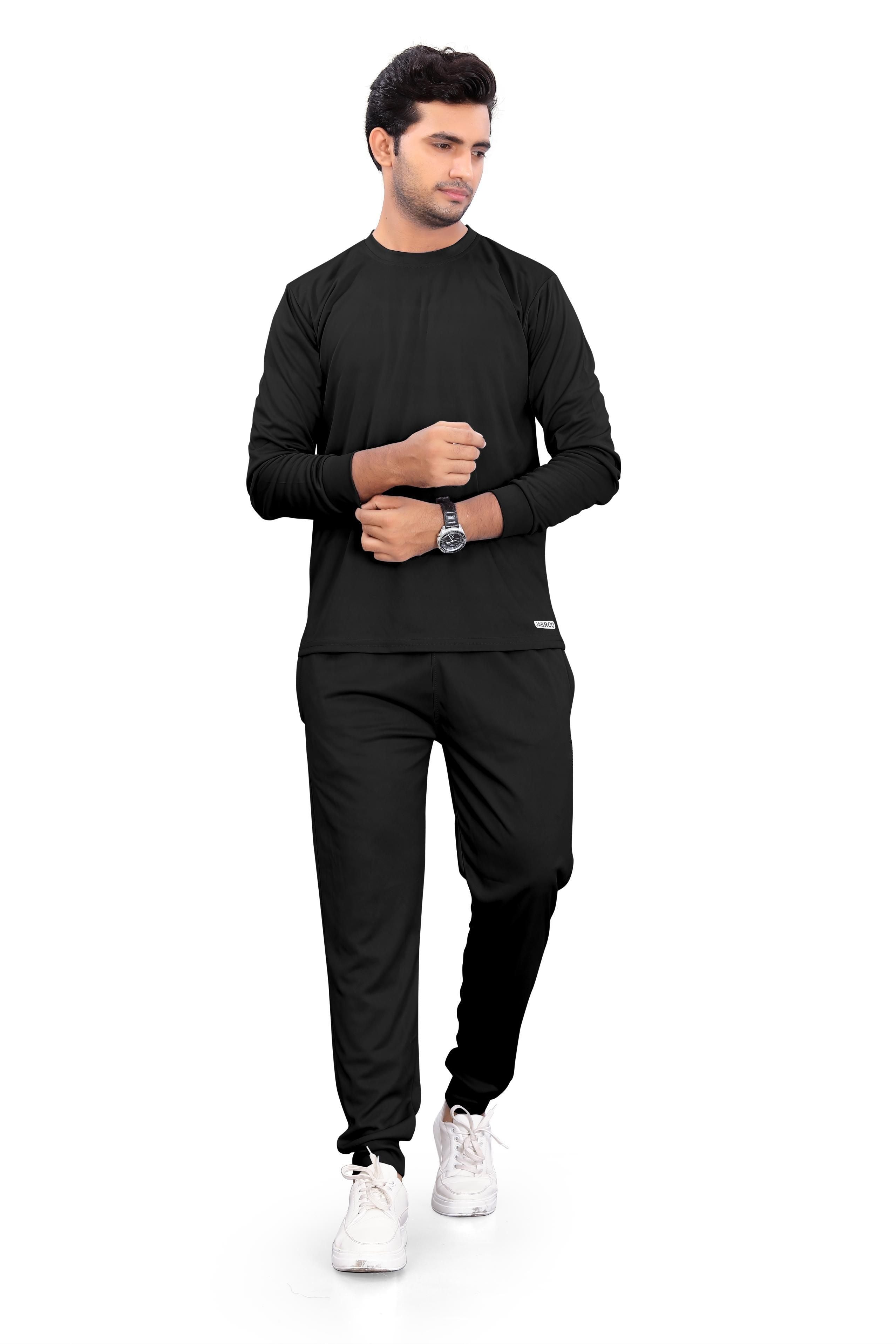 Men’s Solid Black Full Sleeve Track Suit – Polyester Blend Regular Fit Sportswear Set