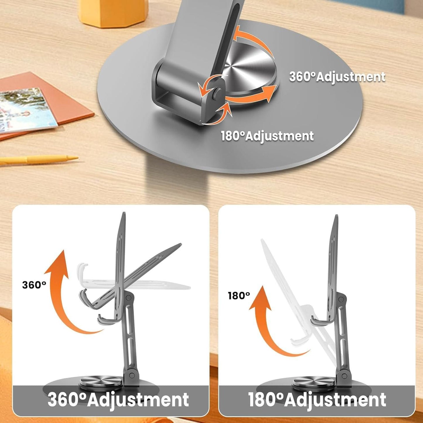 Aluminium 360° Rotatable Phone & Tablet Stand – Adjustable Desktop Holder (Pack of 1)