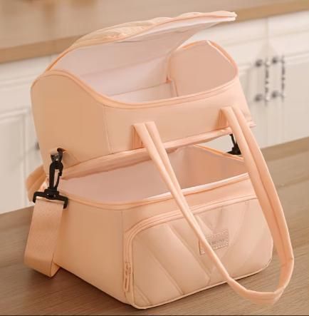 Fashion Double Layer Insulated Lunch Bag – Portable Thermal Food Storage Bag (Peach)