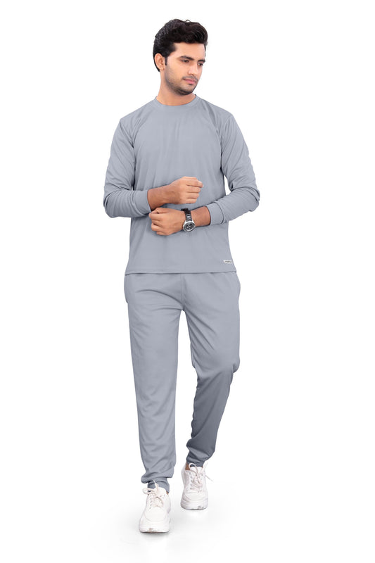 Men’s Solid Grey Full Sleeve Track Suit – Polyester Blend Regular Fit Sportswear Set
