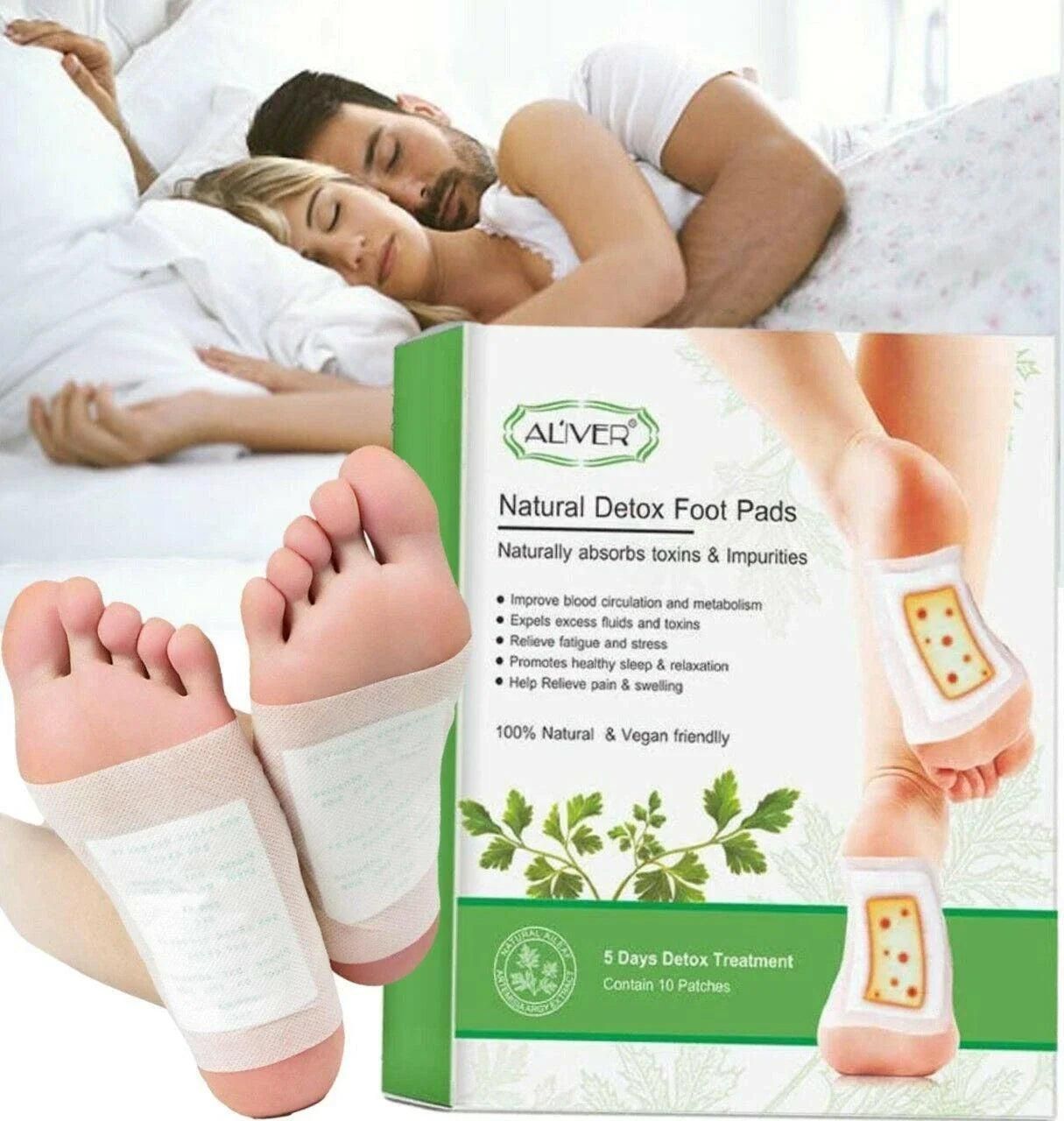 Aliver Natural Detox Foot Pads with Ginger & Bamboo Vinegar | Overnight Foot Detox Patches for Relaxation, Pain Relief & Wellness | Pack of 10