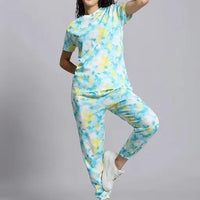 Women’s Casual Tie-Dye Print Night Suit – Comfortable Pyjama & T-Shirt