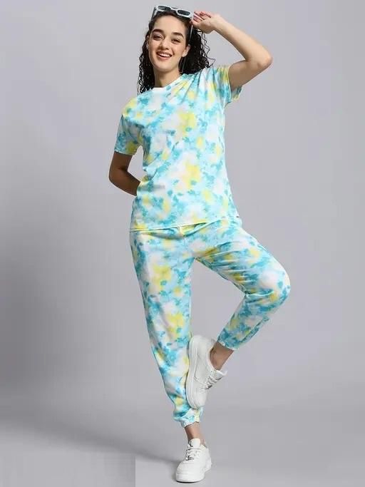 Women’s Casual Tie-Dye Print Night Suit – Comfortable Pyjama & T-Shirt