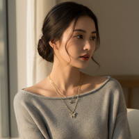 Double Layer Clavicle Chain Necklace with Zircon Butterfly Pendant – Gold Plated Jewelry for Women (Pack of 1)